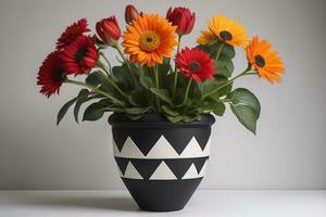blommor i en pott på en fast Färg bakgrund. ai generativ foto