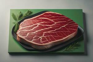 rå nötkött ländstycke biff med Ingredienser för matlagning på trä- bakgrund. ai generativ foto