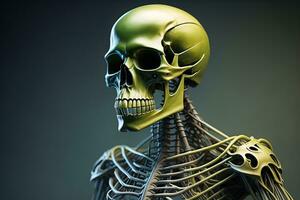 en mänsklig skelett på en fast Färg bakgrund. ai generativ foto