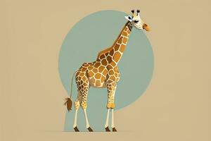 giraff isolerat på orange bakgrund. tecknad serie stil. vektor illustration. ai generativ foto
