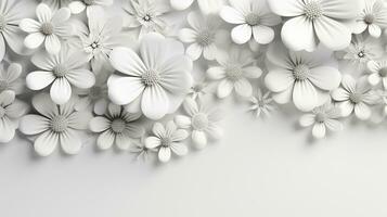 vit papper blommor bakgrund, bröllop dekoration, brud- bukett, hälsning kort mall, kopia Plats, ai generativ foto