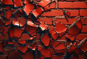 knäckt röd tegel vägg textur bakgrund. generativ ai foto