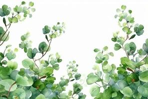 sömlös vattenfärg blommig gräns med grön löv på vit bakgrund. generativ ai foto