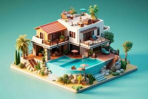 miniatyr- lyx hus med simning slå samman. generativ ai foto