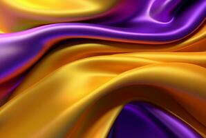 abstrakt bakgrund med 3d vågor ljus guld och lila. generativ ai foto