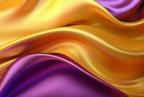 abstrakt bakgrund med 3d vågor ljus guld och lila. generativ ai foto