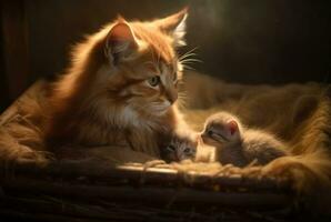 närbild av kattunge med söt mor katt. generativ ai foto