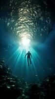fantastisk Foto av en simmare dykning in i en gnistrande blå hav