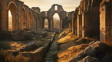 generativ ai, gammal ruiner kombinera landskap med historisk element foto