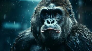 majestätisk gorilla mitt i de grönskande skog, ai generativ foto