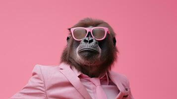 generativ ai, Häftigt gorilla eleganta solglasögon på en pastell paradis foto