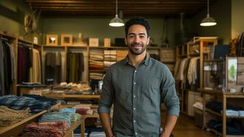 lokal- handel entreprenörer porträtt av små företag ägare, ai generativ foto