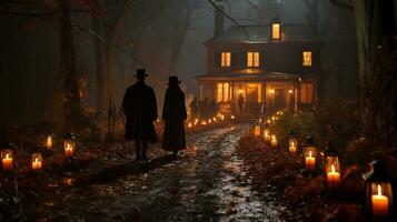 mystisk halloween promenad, generativ ai foto