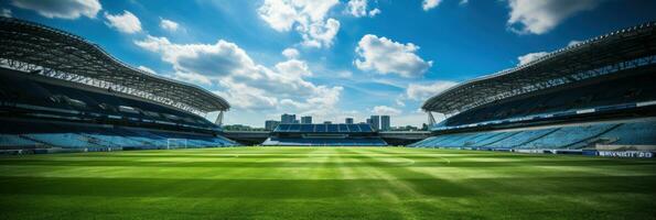 en fotboll stadion med en gräsmatta fält foto
