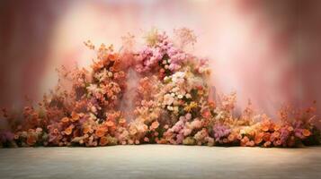 målning av blommor på en rosa bakgrund. generativ ai foto