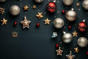 topp ner se jul ornament i en platt lägga. generativ ai foto