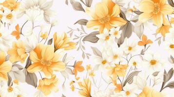 vibrerande gul och vit blomma mönster på en rena vit bakgrund. generativ ai foto
