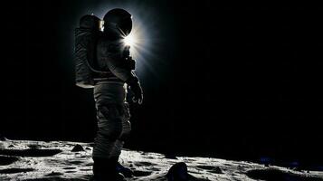 astronautens silhuett lunar bakgrund. generativ ai foto