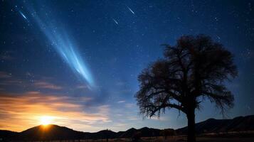 fascinerande komet strimma himlen. generativ ai foto