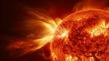 stänga upp sol- blossa Sol yta. generativ ai foto