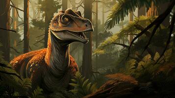 dilophosaurus illustration i skog. generativ ai foto