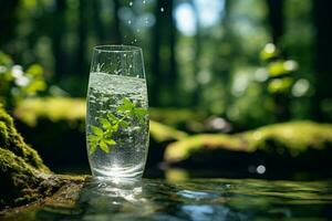 njuter naturlig mineral vatten i en skog paradis, en lugn sommar fly ai genererad foto