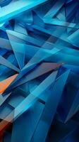 trianglar i harmoni blå och vit låg poly former hantverk fängslande bakgrund vertikal mobil tapet ai genererad foto
