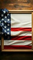 amerikan flagga bakgrund ramar över huvudet whiteboard, sammanslagning patriotism och inlärning atmosfär vertikal mobil tapet ai genererad foto