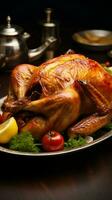 gyllene skatt rostad kyckling, en kulinariska mästerverk med en Krispig och inbjudande hud vertikal mobil tapet ai genererad foto