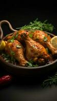 knäppt kyckling glädje kycklingben curry, en murg tangri masala med frestande smaker vertikal mobil tapet ai genererad foto