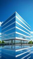 samtida företags- kontor mot blå himmel en modern symbol av företag förträfflighet. vertikal mobil tapet ai genererad foto