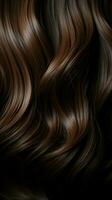blänkande elegans textur av skinande, rik brunett hår utstrålar lyxig locka vertikal mobil tapet ai genererad foto