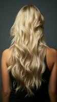 isolerat blond balayage natur tema hår vård avbildad i ung kvinnors tillbaka hår vertikal mobil tapet ai genererad foto