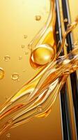 återupplivande strängar 3d framställa ställer ut gyllene olja bubblor, keratin behandling på beige vertikal mobil tapet ai genererad foto