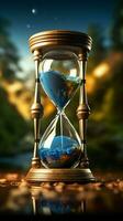 världens timer timglas med jord betecknar de brådskande global uppvärmningen utmaning vertikal mobil tapet ai genererad foto