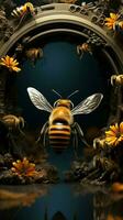 trä- bikupa portal en inkörsport för arbetsam bin till utgång och lämna tillbaka vertikal mobil tapet ai genererad foto