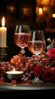 tabell för roman röd vin ljus ro vertikal mobil tapet ai genererad foto