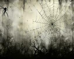 grunge Spindel webb på dimmig bakgrund. halloween begrepp. ai genererad. foto