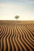 ensam träd i de öken- med sand dyn textur. ai genererad. foto