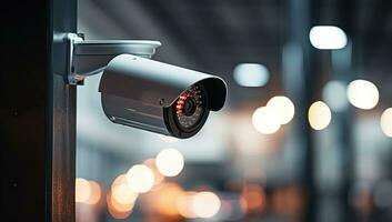 cCTV säkerhet kamera i kontor byggnad. ai genererad. foto