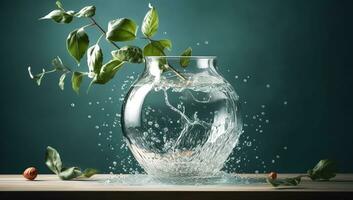 vatten stänk i en pott med en växt. ai genererad foto