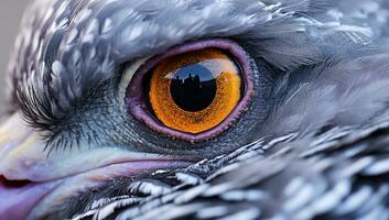 närbild av en fåglar öga med bra detalj. ai genererad foto