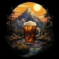 skön se av öl i glas och berg genererad förbi ai foto