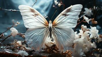 närbild av en skön transparent fjäril. ai genererad foto