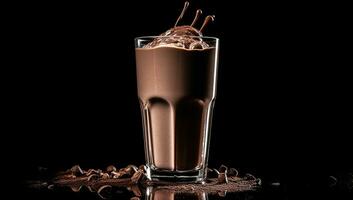 kall dryck tillverkad från mjölk, choklad milkshake. ai genererad foto
