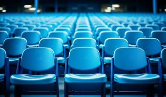 blå tömma säten i en stadion. ai genererad foto