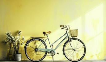 årgång cykel på ett gammal vägg. ai genererad foto