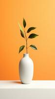 orientalisk minimalism fortfarande liv med pott och blommor i vit och orange färger.. ai genererad foto