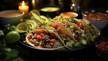 friskhet och smak brista i detta mexikansk guacamole taco måltid genererad förbi ai foto