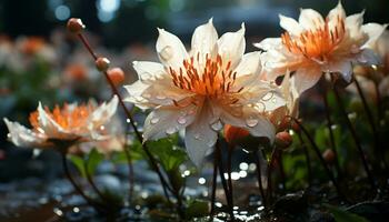 vibrerande lila daisy i en våt äng, natur färgrik dekoration genererad förbi ai foto